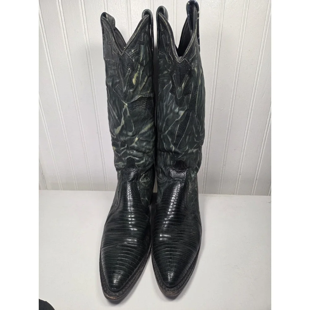 Rare Vintage Dan Post Green Teju Lizard Western Cowboy Boots Women's 7 Made USA - Picture 2 of 16